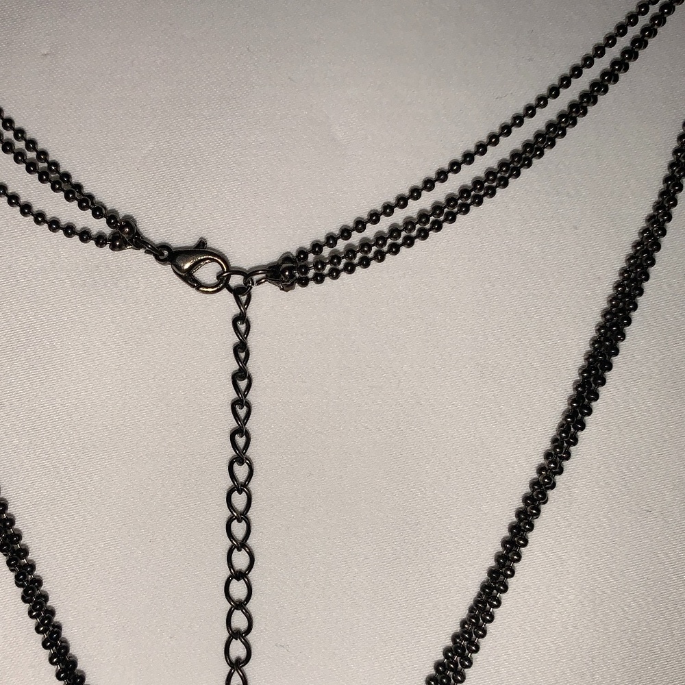 3 Chain Necklace w/Rhinestone Cross - 18" Long - Picture 4 of 6